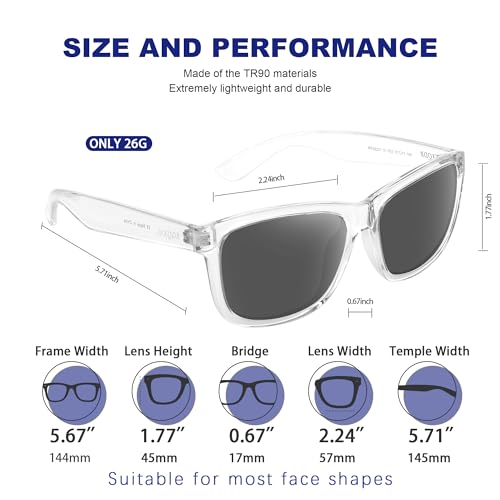 Image of 2 Pack Polarized Sunglasses for Women and Men, Fishing Driving Sun Glasses UV Glare Protection RFS8201 (Clear Frame Black Lens + Clear Frame Mirrored Blue Lens)