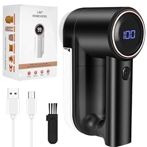 Fusselrasierer Elektrisch, 3 Einstellbar Fuselrasier Elektrisch mit 6-Klingen-Kopf, LCD-Display, Sicherheitssperre, Verdeckte Bürste, Fusselrasierer Aufladbar für Verschiedene Stoffe Schwarz