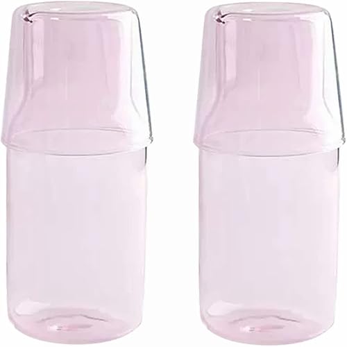 Miniatura 1 de Juego de 2 jarras de agua de noche con vaso de vidrio, jarra de agua para mesita de noche de 17 onzas y vasos de vidrio vintage, enjuague bucal para