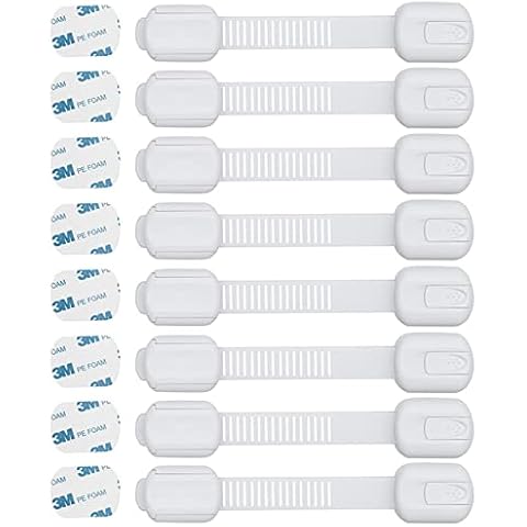 MH Home Adjustable Child Safety Locks, 8 Pack Baby Proof Your Cabinets with No Trapped Fingers, Easy Install, No Tools Needed (White) Cover