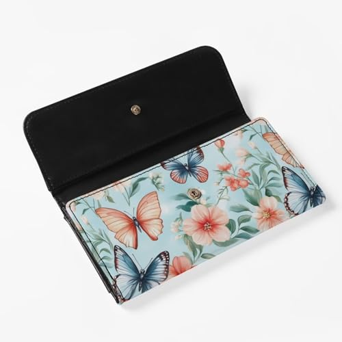 Image of AFPANQZ Womens Leather Wallets Red Butterfly Flower Large Capacity Card Holder Zipper Travel Purse, Phone Holder Coin Zip Pocket Multi Cards