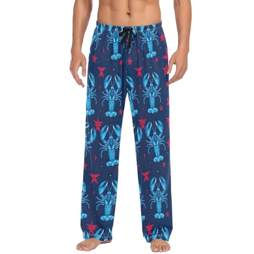 Blue Lobster Star Men's Pajama Pants Breathable Decorative Men Pajama Bottoms S2