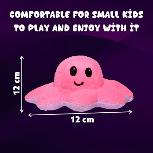 Image of FLEEVO Reversible Octopus Plush Toy - Two-Sided Happy & Sad Flip Soft Toy for Kids, Girls, Couples & Desk Decor, 12 cm