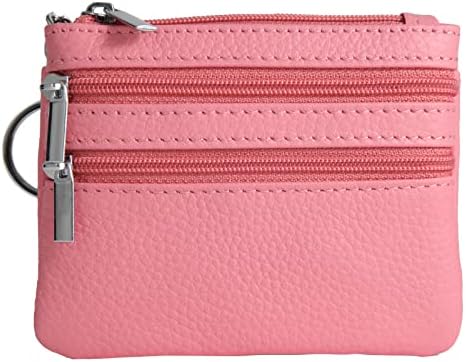 Women's Genuine Leather Coin Purse Mini Pouch Change Wallet with Key Ring