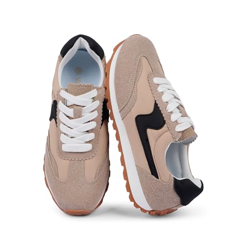 Image of VIUGJNEX Tan Sneakers Women Tennis Shoes for Women Tan Comfortable Lace Up Slip On Walking Shoes Footwear Size 10