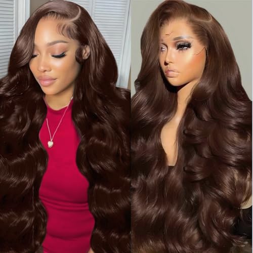 METDIO 13x6 Body Wave Lace Front Wigs Human Hair Chocolate