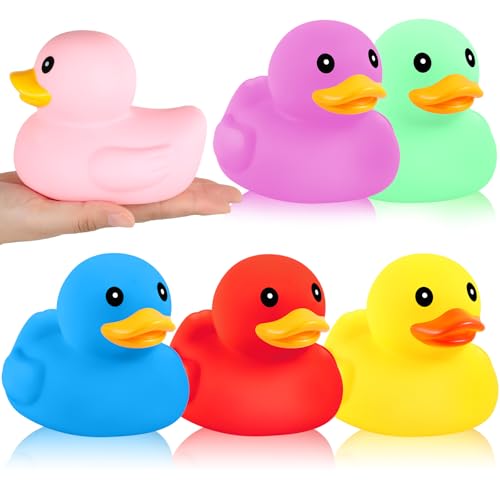 Deekin 6 Pcs 5 Inch Multicolor Large Rubber Duck Assortment Toy Duckies Bulk Gaint Squeak Rubber Duckies for Kid Baby Bath Shower Pool Classroom Summer Beach Activity