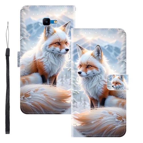 WUACYEAMING für Samsung Galaxy J4 Core Hülle Premium PU Leder Flip Klappbare Stoßfeste Magnetische Schutzhülle Tasche mit Kartenfach Geld Slot Ständer Fuchs