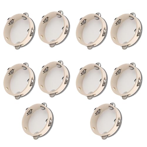 WLFRHD 10 Pack 6 Inch Wooden Tambourine Drums with Jingles Round Tambourine– Handheld Percussion Instrument for Kids, Church, KTV & Music Education