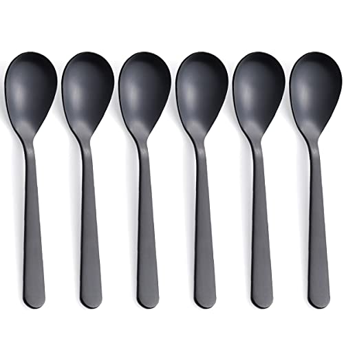 FULLYWARE Demitasse Espressolöffel, matt schwarz, Edelstahl, satiniert, Kaffeelöffel, Mini-Teelöffel, Zuckerlöffel, 11,9 cm, 6er-Set