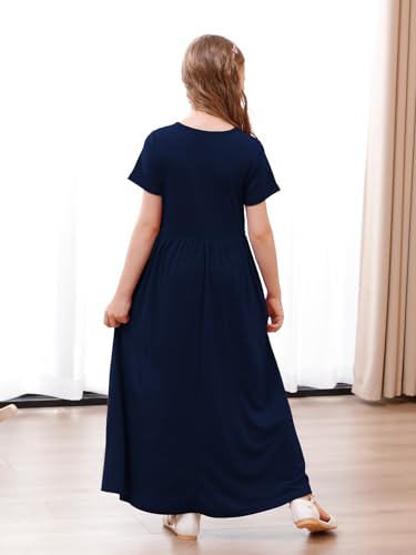 GORLYA Girl’s Modest Simple Button Casual Loose Holiday Long Maxi Dress with Pockets for 4-14Y Kids2