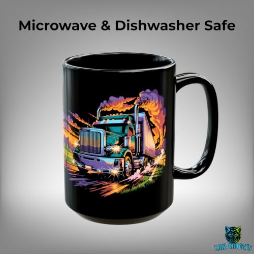 Taza de Cerámica Negra 15oz con Camión Semi miniatura 6