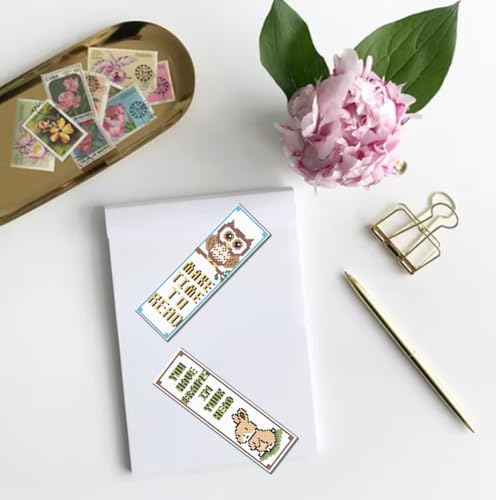 FREEBLOSS Conjunto de 6 kits de marcadores de página de ponto cruz, desenho de animais e palavras, k