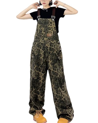 Coolmonar Women'S Y2K Leopard Print Jeans Overall Chic Streetwear Baggy Wide Leg Jumpsuit Retro Hip Hop Loose Trouser thumb #4