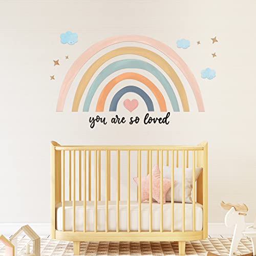 Image of Containlol Rainbow Wall Decals, Playroom Wall Decor for Girl Room, Watercolor Peel and Stick Wallpaper, Boho Wallpaper 30 x 14 Inch Heart Art Stickers for Toddler Bedroom Nursery(Blue Pink,Cute)