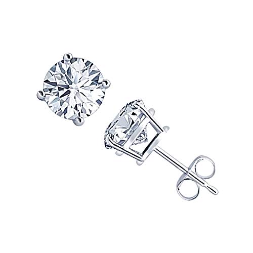 RUDRAFASHION Brilliant 3mm Round Cut White Diamond 14k White Gold Over .925 Sterling Silver 4-Prong Wedding Stud Earring Push Back Postss Push Back Post For Girl's & Women's