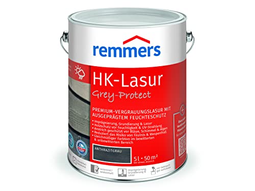 Remmers HK-Lasur 3in1 Grey-Protect anthrazitgrau, 5 Liter, Holzlasur aussen, 3n1: Imprägnierung...