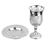 LAPYAPPE Jüdischer Weinglas Becher, versilbert, 1 Set, mit Untertasse, für Shabbos Dinner Table und Festivals, dekorativer Kidduschbecher für Wein