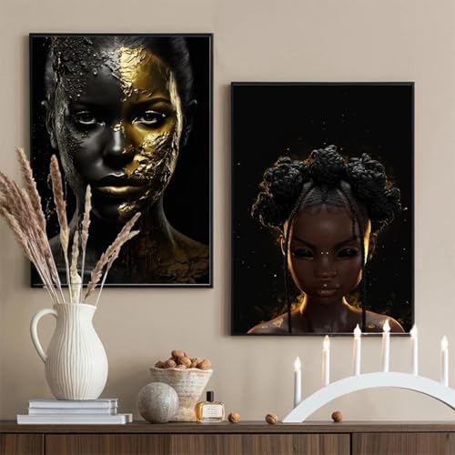 Peinture de portrait de femme noire pour sublimer la décoration dorée de votre chambre à coucher