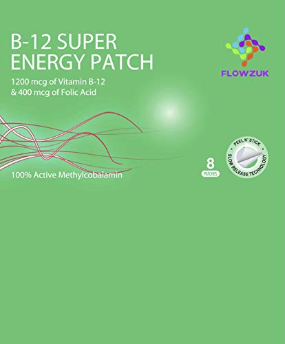 Flowzuk Transdermal Vitamin B12 Patches - Vitamin Patches with 1200mcg Methylcobalamin + 400mcg Folic Acid - 8 Topical Skin Patches for Energy - Effective B12 Supplementation for Better Absorption