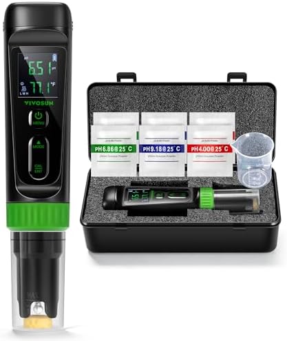 VIVOSUN Aerolab Digital pH Meter Kit ยฑ0.01 High Accuracy, Waterproof pH Tester Pen with Replaceable Probe, LCD Display, Auto Temperature Compensation, Calibration Powder for Hydroponics, Gardening