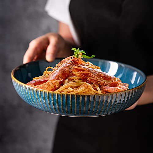 Csyy 4 Pcs Pasta Bowls 35 Ounces, 8.5 Inch Porcelain Large Serving Bowls, Premium Deep Dinner Plates Round Salad Plate Set For Soup Snack Pasta Fruit Dessert, Blue #TOP1