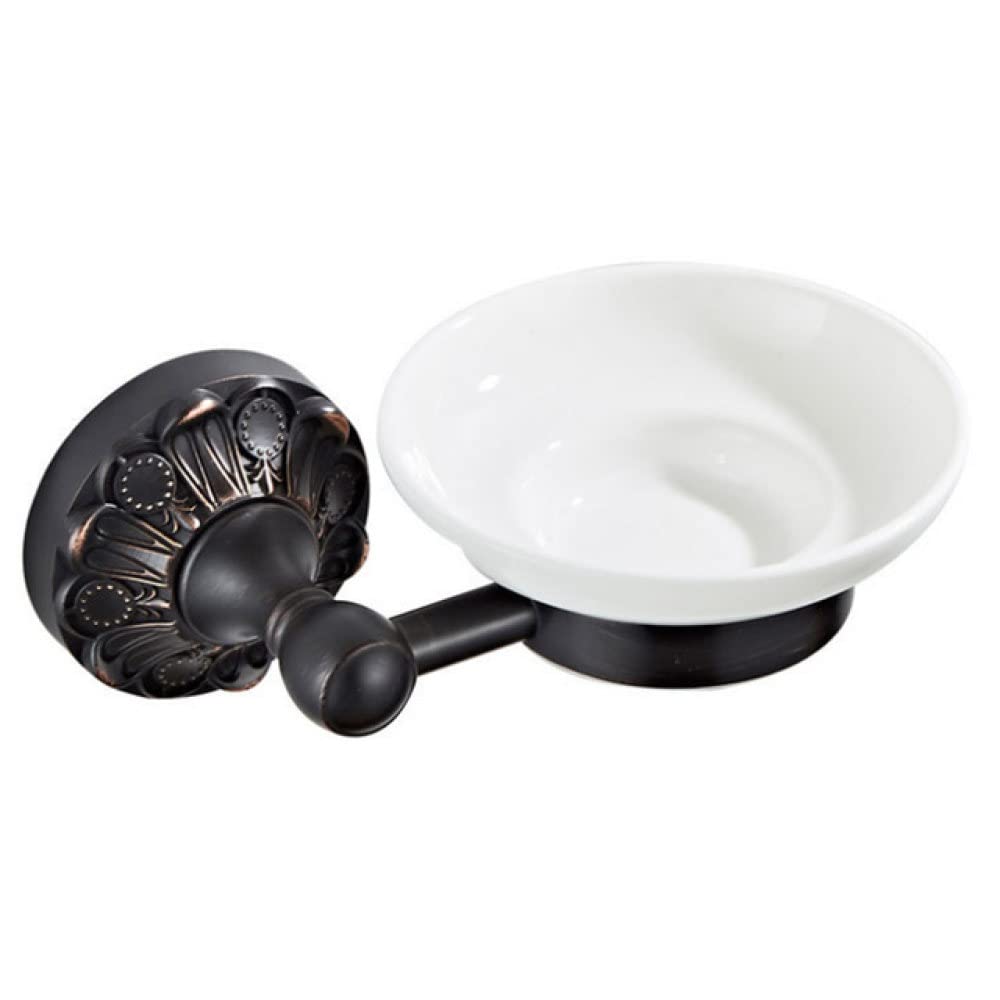 Porte-savon en céramique rétro avec kit quincaillerie laiton noir