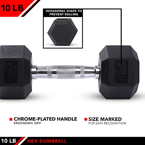 Jfit Rubber Hex Dumbbell, 10 Lb, Single #TOP3