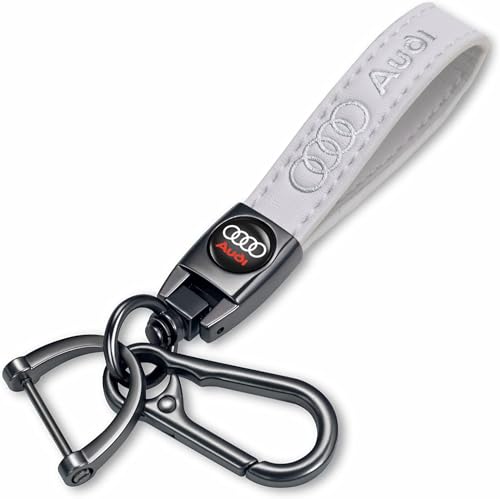 TACOMA Genuine Leather Car Keychain for Audi A3 RS3 A4 A5 A6 A7 RS7 A8 Q3 Q5 Q7 R8 Key Chain for Men and Women Family Present Key Ring Accessories(White)