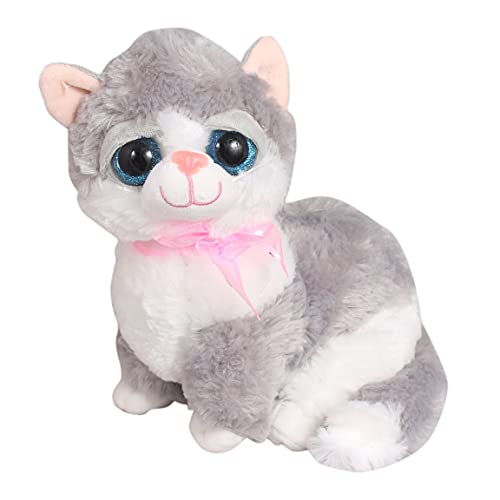 Image of Tickles Cute Little Kitten Glitter Eye Soft Stuffed Plush Animal Toy for Kids Birthday Gift (Size: 20 cm Color: Grey)