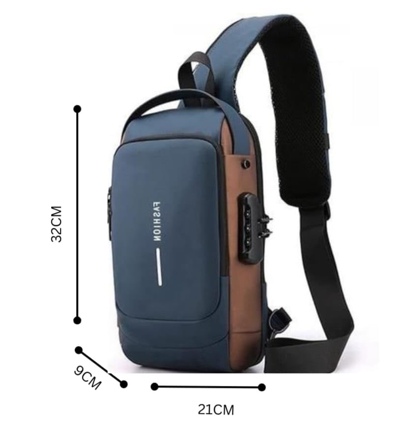 Image of MATCH MADE Anti-theft Waterproof Chest Sling Bag for Men with Password Lock & USB Charging - Travel Hiking Crossbody Daypack Backpack