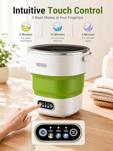 Image of Portable Washing Machine 16L Foldable Mini Washer for Underwear Socks Baby Clothes Small Loads Compact Washer for Apartment Dorm RV Travel (Green)