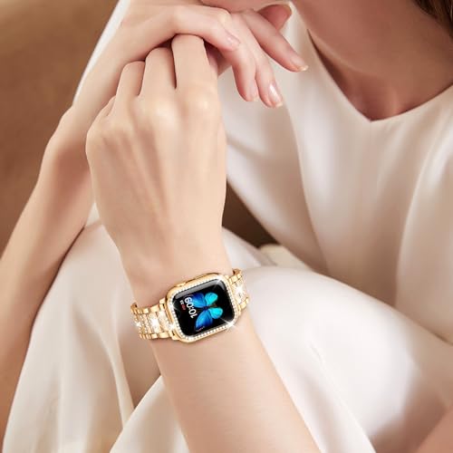 Image of SUPOIX for Apple Watch Band 38mm + Case, Bling Bands for Women (Rose Gold) | Shiny Metal Bands & 2 Pack Protective Cover Cases for iWatch Series 3 /2 /1 38mm