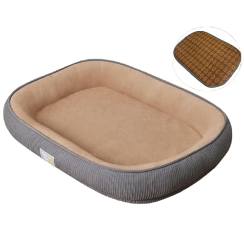Jingshihaisu 猫ベッド 犬ベッド クッション 春夏秋冬 ペットベッド 清掃しやすい 通気性 蒸れにくい 枕付き 性が 高反発 取り外せるカバー 滑り止め 防水 洗える ペット用品 小型犬 中型犬 高齢犬 子犬 猫 多頭飼い (M,B(ござあり)