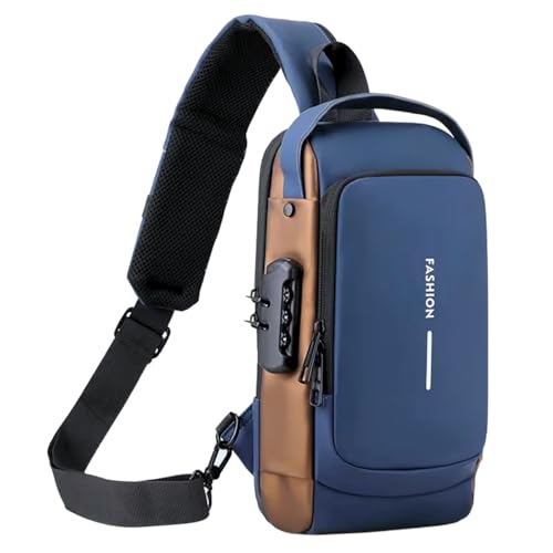 Bolsa Mochila Pochete Fashion Transversal Anti Furto impermeável Saída USB Masculina e Feminina - Shoulder Bag AZUL/MARROM