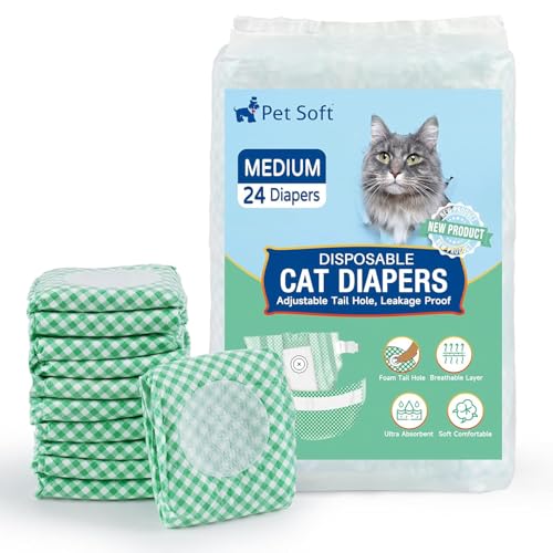 Image of Pet Soft Disposable Cat Diapers for Female & Male Cats, Puppy Doggie Diapers for Female Dogs with Adjustable Foam Tail Hole, Medium (24Pcs, Green)