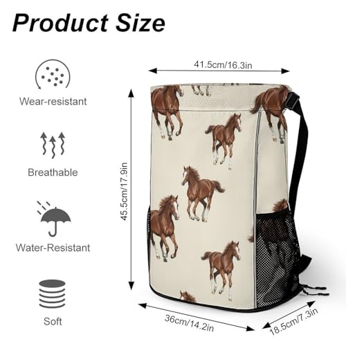 Men's Running Horse Brown Drawstring Backpack, Casual Wear-Resistant Adjustable Gym Bag, Novelty Foldable Sports Backpack for Hiking, Basketball Courts2