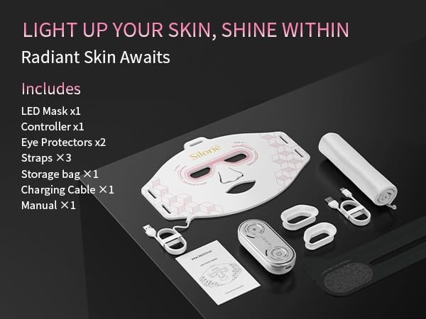 Silorié LED Face Mask Light Therapy, 4-Color Facial Mask with Near Infrared Light, 288 LEDs, 3 Modes, 3 Intensity Levels, USB-C Rechargeable Skin Care Device image 6