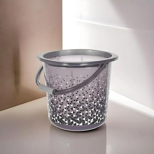 Image of Kuber Industries Pack of 2 Bucket 18 Litre | Balti for Bathroom | Water Bucket for Kitchen | Plastic Bucket for Mopping | Triangle Print | Black