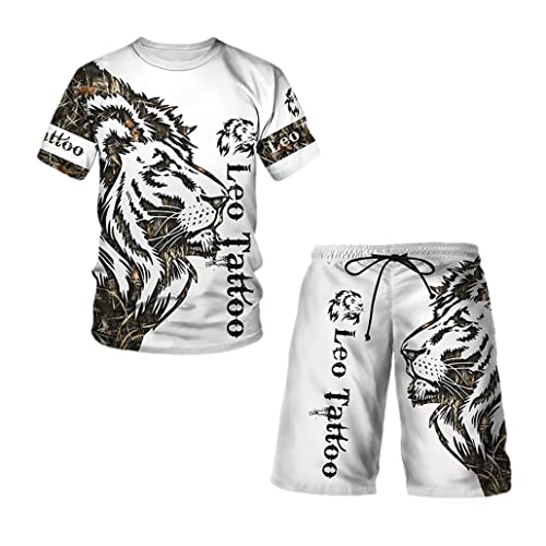 Ensemble t-shirt 3D lion et short de sport décontracté pour homme et femme taille L