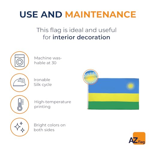 Image of AZ FLAG - Rwanda Flag - 3x5 Ft - Light Polyester Rwandese Banner with Two Brass Eyelets - Fade Resistant - Vivid Colors - 3' x 5' Feet - 150x90 Cm
