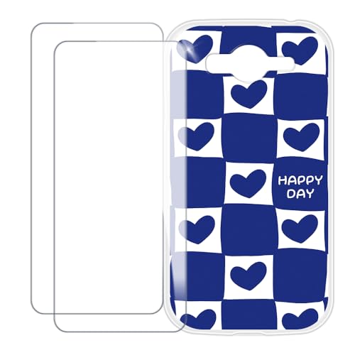 UOGNADGD Compatible with Samsung Galaxy Grand Duos i9082 Case Colorful Custom Cover with 2 Pack Tempered Glass Screen Protectors - Shockproof Scratch-Resistant (Blue Heart)