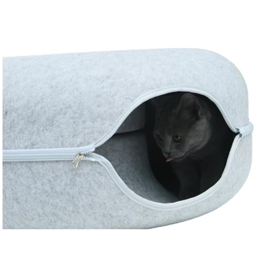 Lopres 猫用ベッド にゃんドーナツ キャットハウス ドーム型 クッション フエルト ドームベッド キャットベッド 猫用品 猫 ベッド 窓 四季適用 洗える おしゃれ ペット トンネル ねこハウス おもちゃ 猫グッズ ギフト プレゼント (ライトグレー