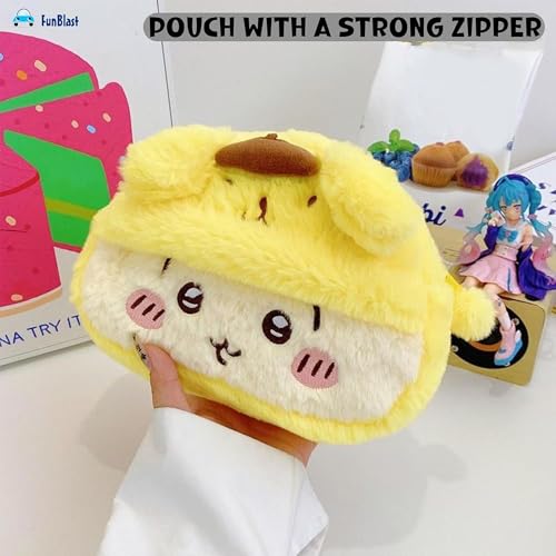 Image of FunBlast Fur Pencil Pouch for Girls - Cute Cartoon Multi-Purpose Zipper Case for School Kids, Cosmetic Pouch for Girls, Travel Organizer Bag, Pouches for School /Office (Yellow)