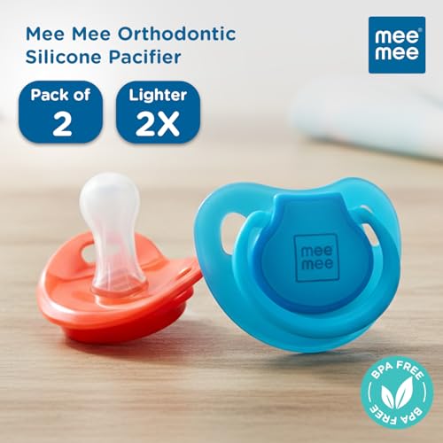 Image of Mee Mee Ultra Light Silicone Baby Pacifier & Teether, BPA-Free, Soft Nipple Design, Oral Soothing, Pack of 6, 0-6 Months, Blue /Red