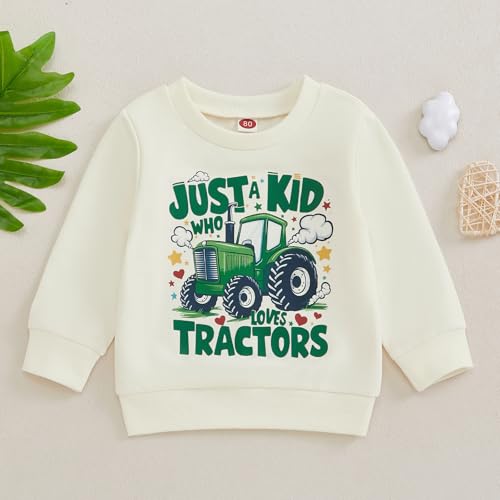Toddler Baby Boy Girl Fall Outfit Crewneck Sweatshirt Just A Kid Loves Tractors Print Pullovers Top Kids Clothing2