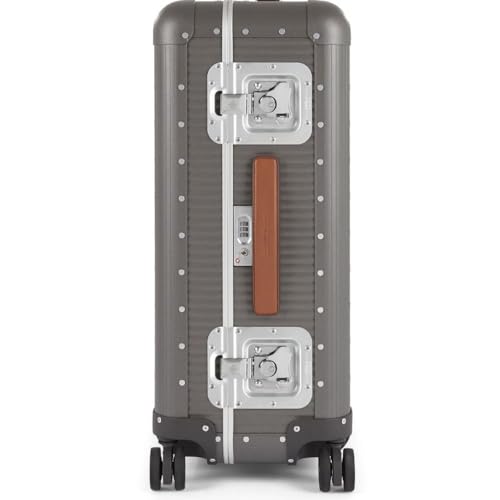 MILANO Bank 30"- Made in Italy Aluminum & Leather Large Checked Luggage - Framed Hardside Check-in Suitcase with 4 Spinner Wheels - Steel Grey3