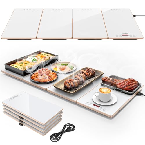 FEPPO Food Warmers for Parties Buffet – 4-in-1 Electric Warming Tray for Food with 10 Temp Settings & Timer, 33'x15' Glass Surface, Modular Buffet Hot Plates for Catering & Gatherings
