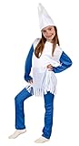 Disfraz de Pitufina para niños. Incluye camiseta, vestido, pantalón y gorro.