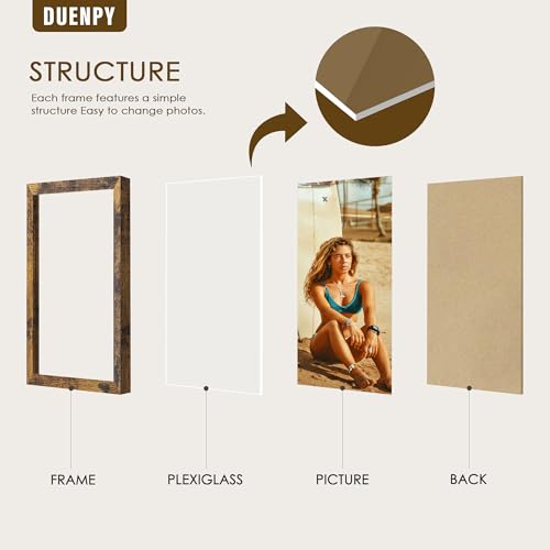 Image of DUENPY 4 Folding 5x7 Accordion Wood Frame Plexiglass Brown | Constructed With Engineered Wood And Plexiglass, Elegant Ornament For Desktop Photo Display